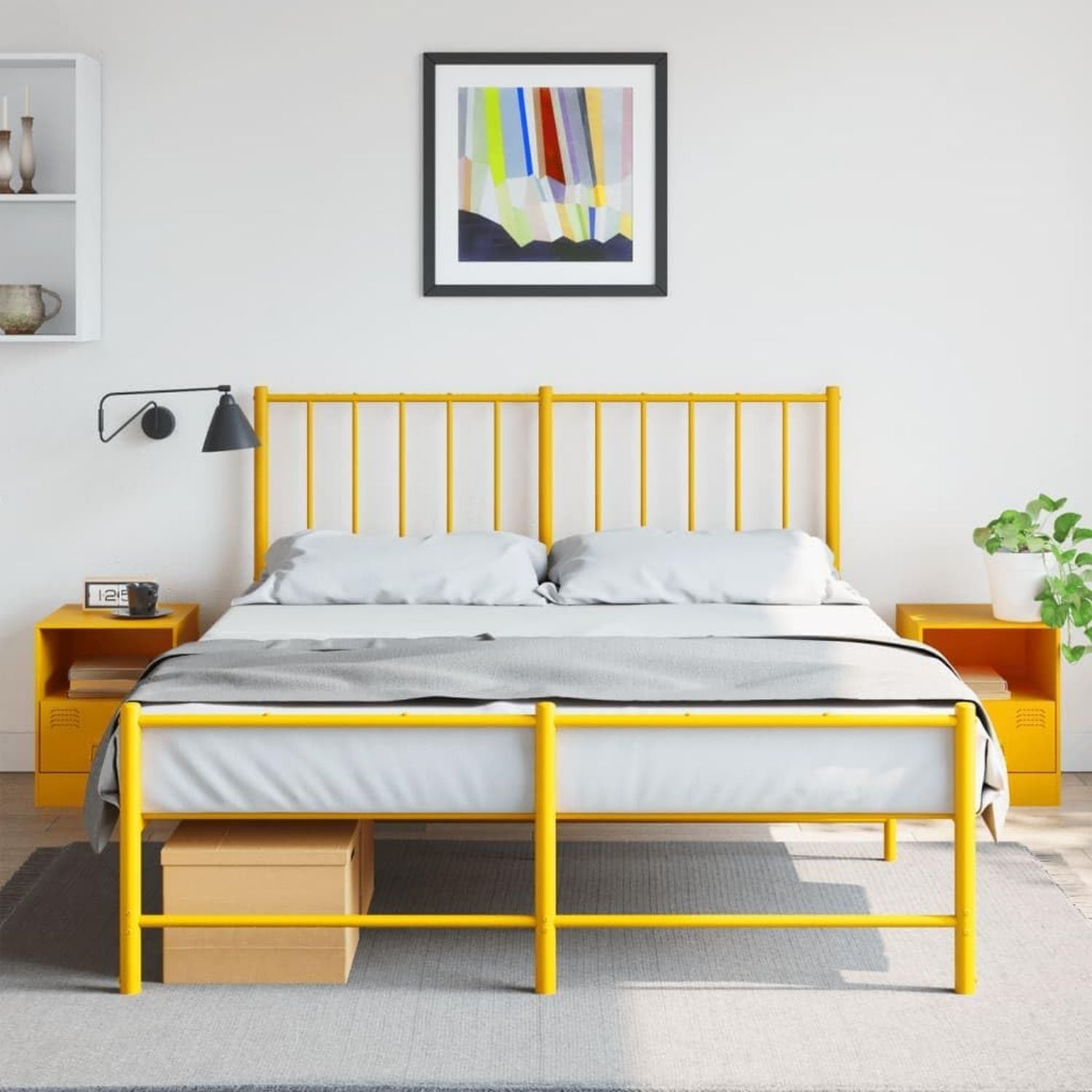 Casa Giardino Comodini 2 pz Giallo Senape 34.5x39x44 cm Acciaio