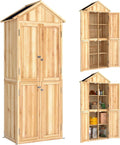 Armadio Outsunny da Giardino da Esterno Antiribaltamento cm di Abete Casetta Porta Attrezzi Ripiani Rimovibili 4 Ante Bloccabili Tetto in Asfalto Inclinato Color 82 x 50 x 190 Legno
