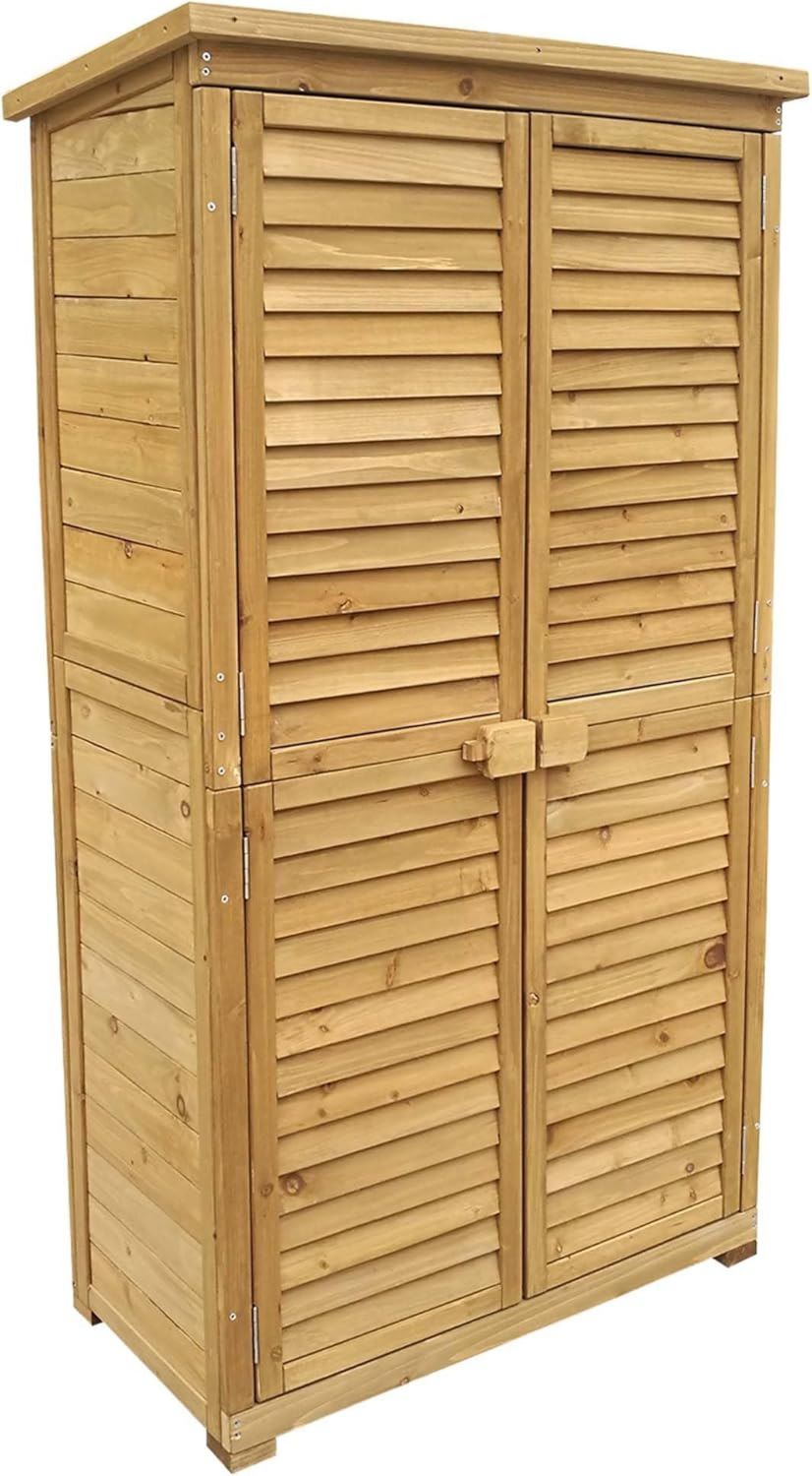 Armadio Wiltec da giardino in bitume con ante battenti a persiana mm di abete con tetto 870 x 465 x 1600