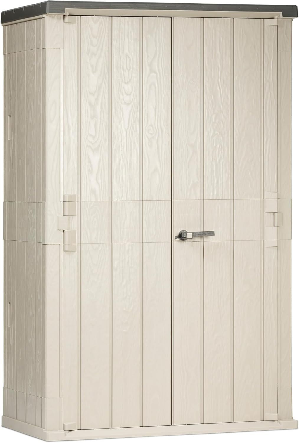 TOOMAX High Stora Way Capanno da 1670L in plastica resistente effetto legno 130x75 6x206 2h cm colore grigio talpa antracite baule portattrezzi con doppia anta e maniglione ideale per il