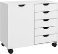 Armadietto HOMCOM con 5 Cassetti cm Armadio da Ufficio con Ripiano Regolabile Mobiletto Multiuso Portaoggetti con Ruote 78 x 40 x 66.5 Bianco per Documenti per Casa Ufficio Cameretta