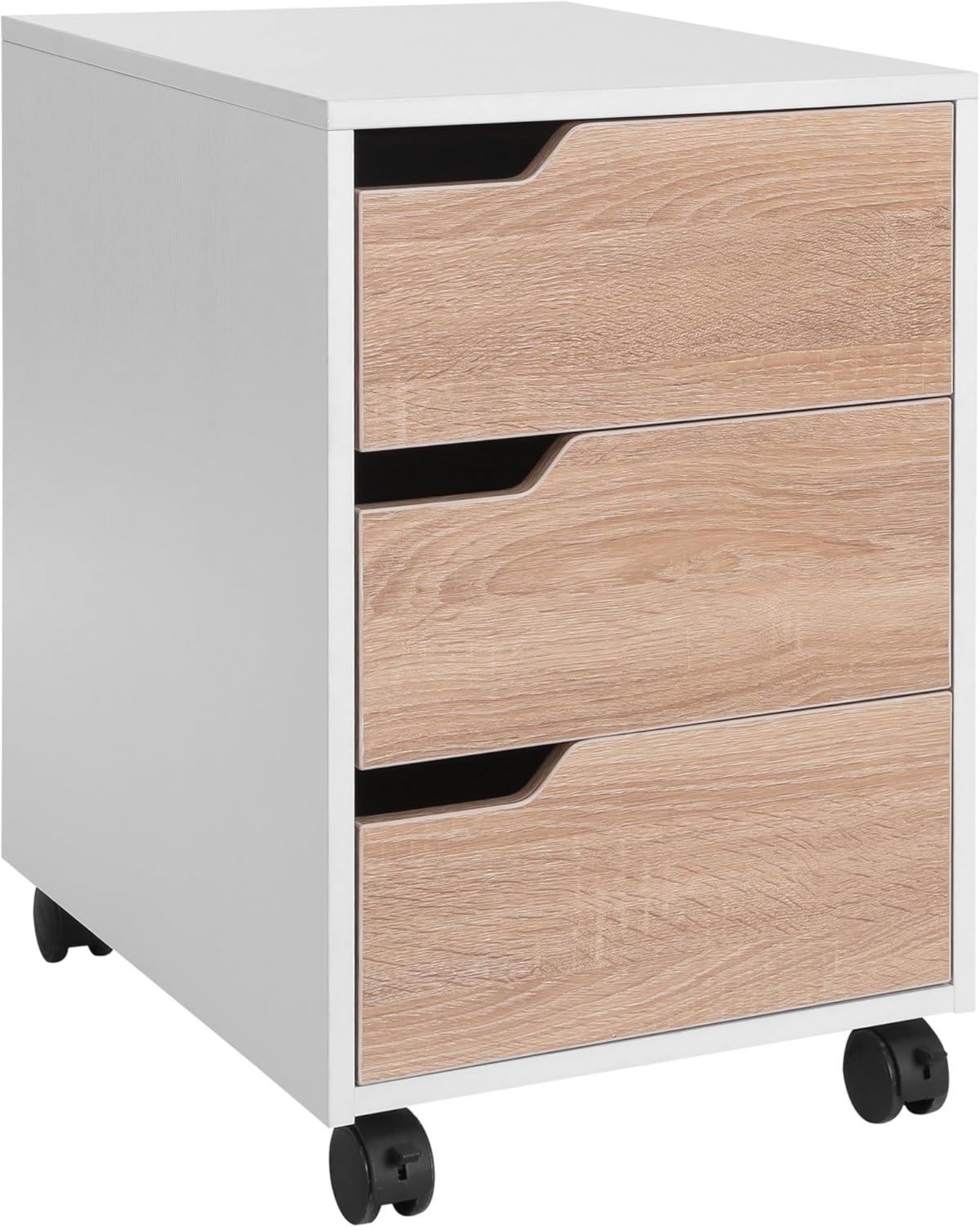 Armadietto HOMCOM Cassettiera da Ufficio Portadocumenti in e Metallo cm con Ruote Color e 3 Cassetti Maniglie a Scomparsa Armadietto da Ufficio 40 x 50 x 57.5 Legno Bianco