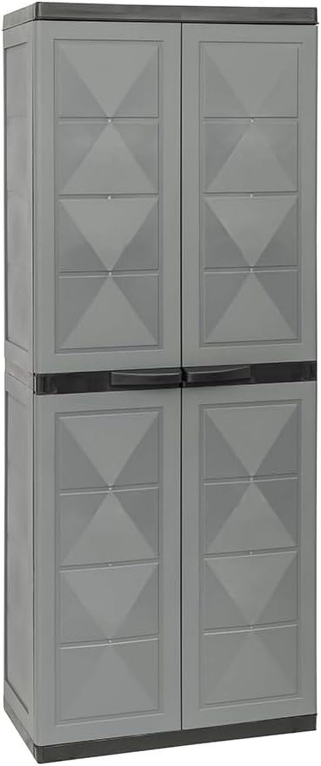 Armadio in Polipropilene cm con 3 Ripiani 1 Porta Scope 65 x 37 x 165h Colore Grigio per Interno Esterno Ripostiglio Organizzazione Lavabile Garage Montaggio Senza Viti