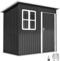 Outsunny Casetta da Giardino con Kit di Fondazione 2.55m² Grigio Scuro Acciaio Zincato Capanno da Giardino Porta Attrezzi Porta Bloccabile Tetto Inclinato Finestra per