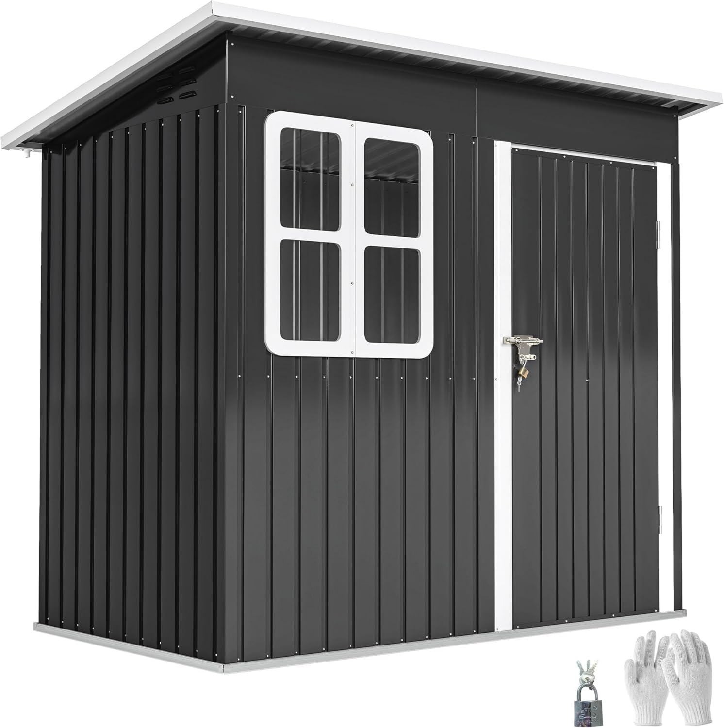 Outsunny Casetta da Giardino con Kit di Fondazione 2.55m² Grigio Scuro Acciaio Zincato Capanno da Giardino Porta Attrezzi Porta Bloccabile Tetto Inclinato Finestra per