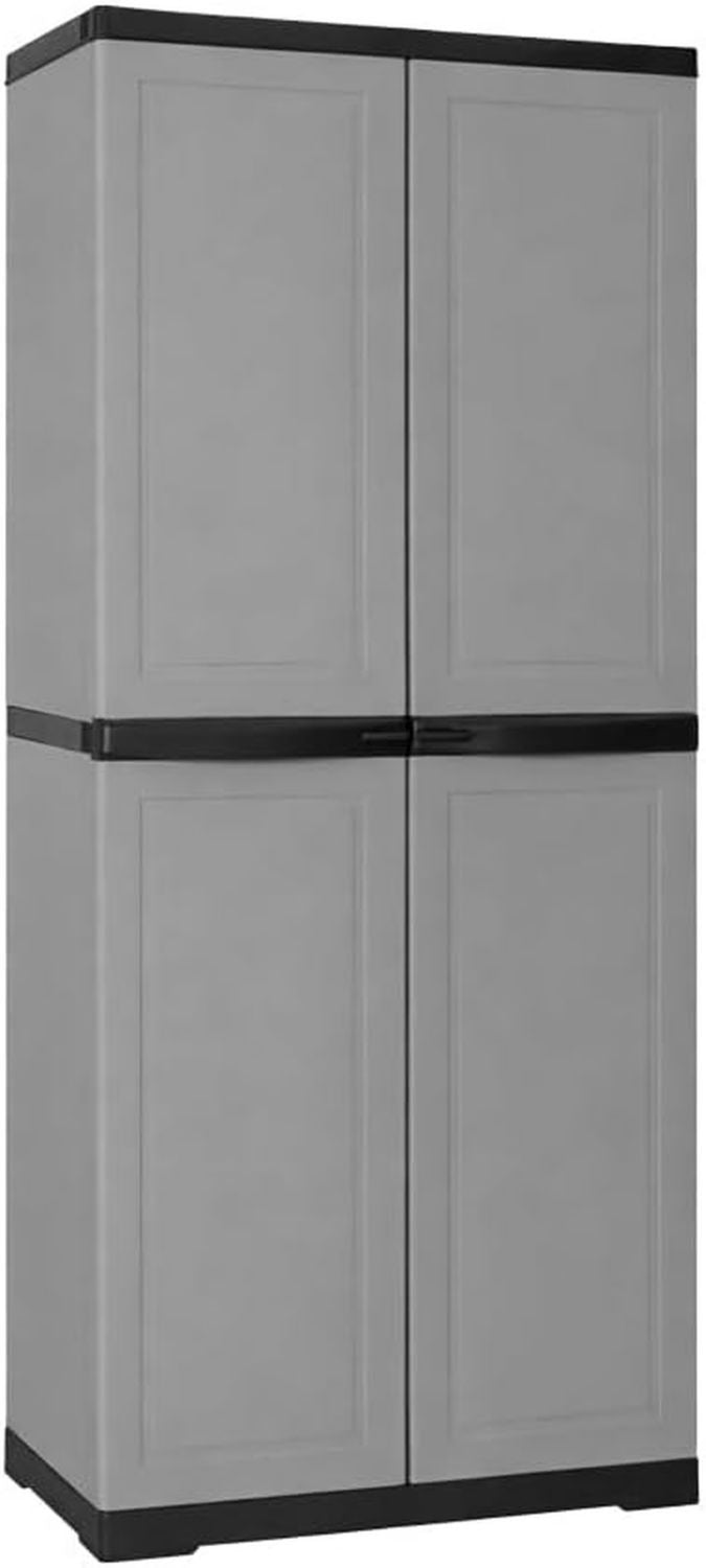 Armadio Slim Portascope in Polipropilene CM con Ripiani Interno Esterno Predisposizione Lucchetto Organizzazione Lavabile Garage Montaggio Senza Viti 65 x 45 x 178H Colore Grigio
