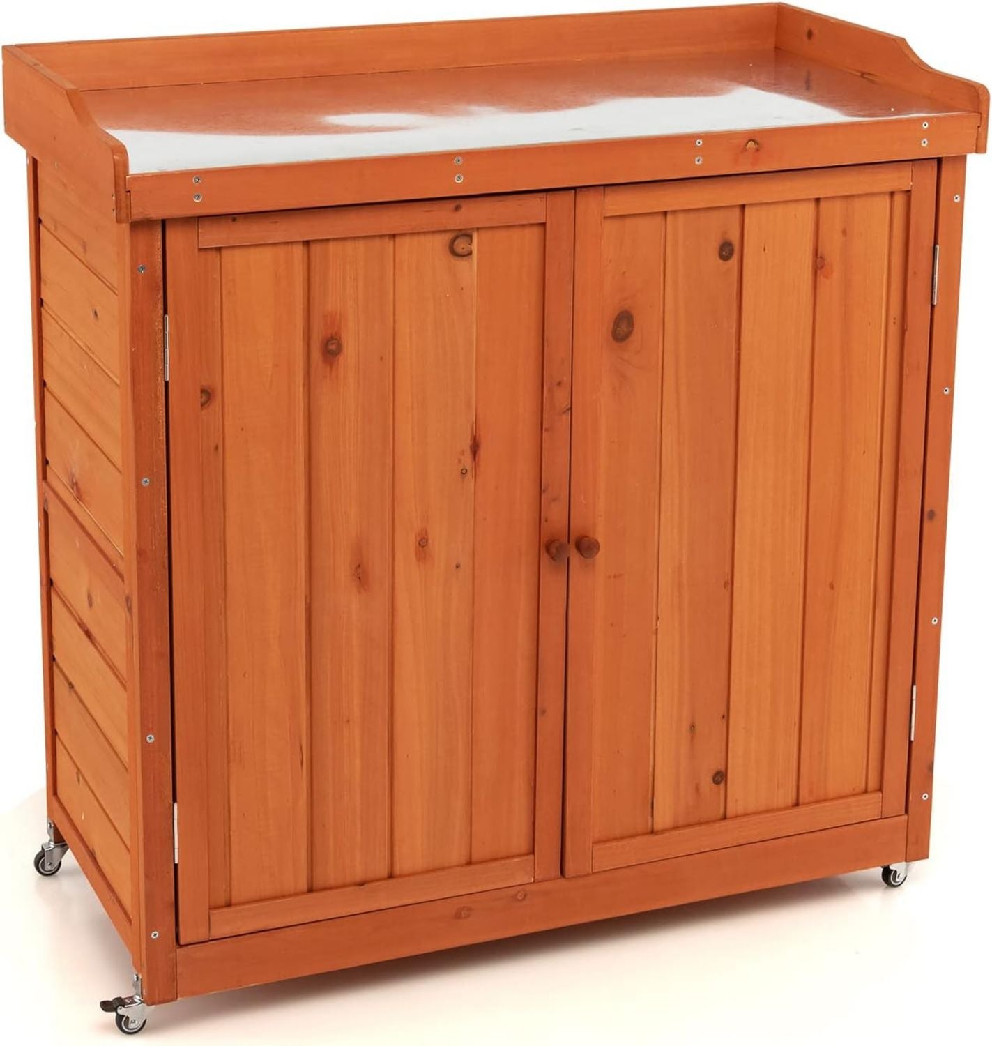 Armadio COSTWAY da Esterno in Casetta da Giardino con Ripiano Rimovibile e 4 Ruote Universali Capanno Porta Attrezzi da Esterno e da Interno 98 5 48 100 cm x x Legno